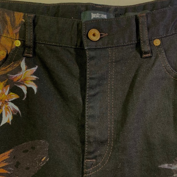 JUSTCAVALLI Roberto London Floral Straight High Waisted Painted Jeans - Picture 3 of 15
